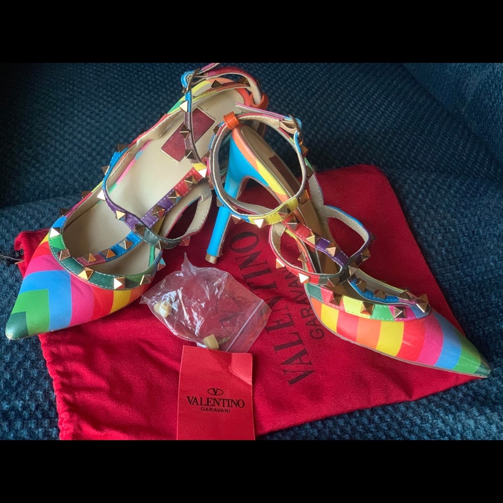 Authentic Valentino rainbow rock stud shoes USED
